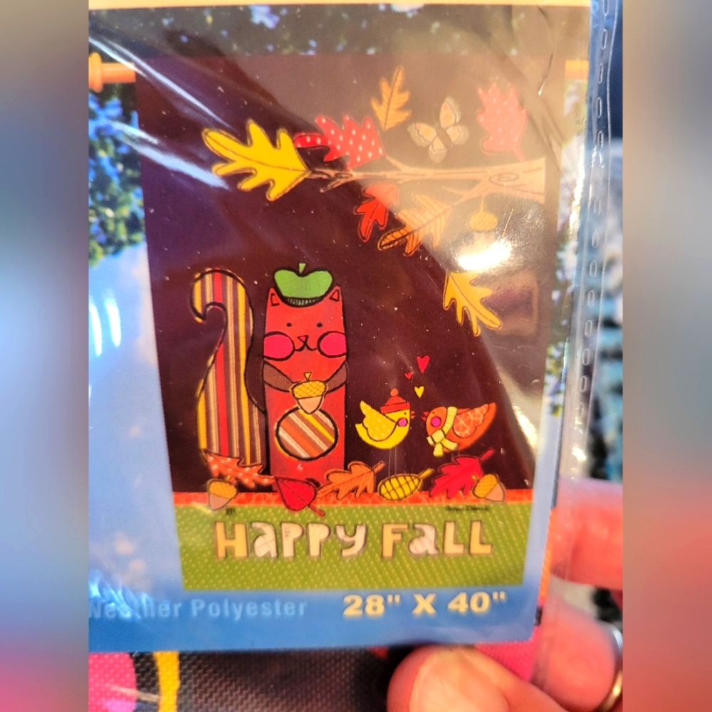 Standard size breeze art Happy Fall flag squirrel and birds